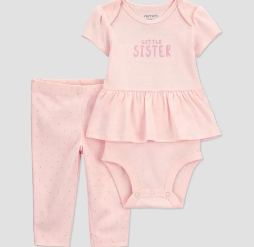 Carter’s Baby Girls Little Sister 2-Piece Top & Pants Set Pink Newborn